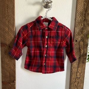 Vintage 90s WonderKids Baby Boy Plaid Button Down Flannel Shirt size 6-9 Months